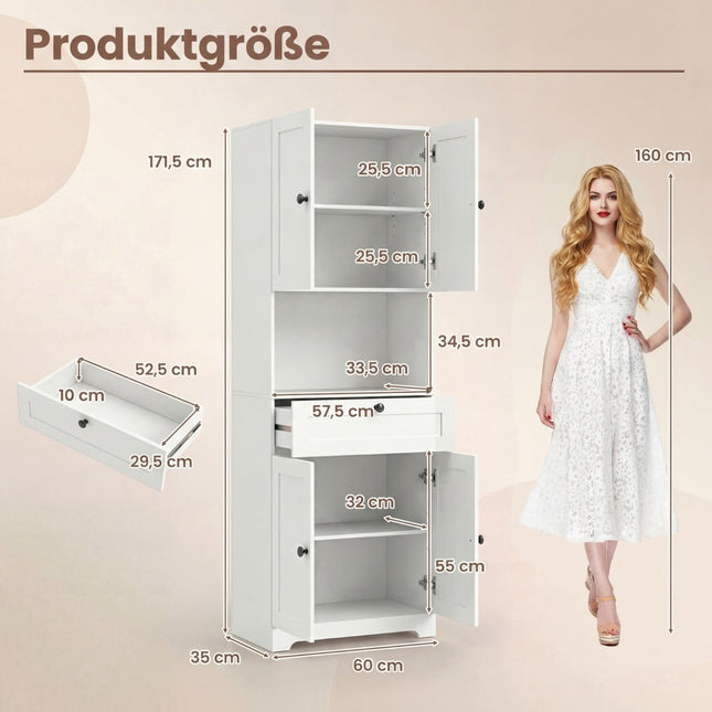Tall Bathroom Cabinet with 4 Doors, Drawer, Adjustable Shelf