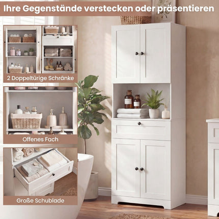 Tall Bathroom Cabinet with 4 Doors, Drawer, Adjustable Shelf