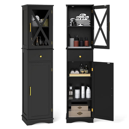 Tall Bathroom Cabinet with Adjustable Shelves, Black