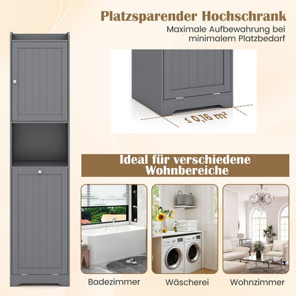 Tall Bathroom Cabinet with Adjustable Shelves, Grey, 170 cm
