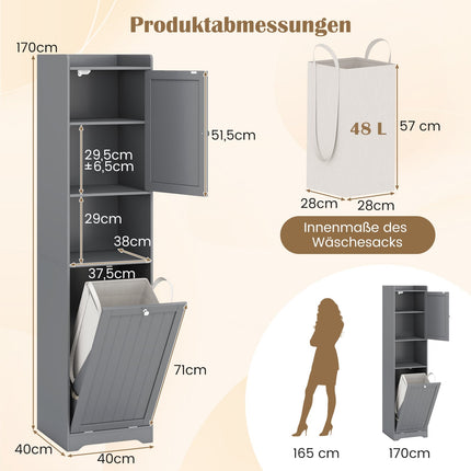 Tall Bathroom Cabinet with Adjustable Shelves, Grey, 170 cm