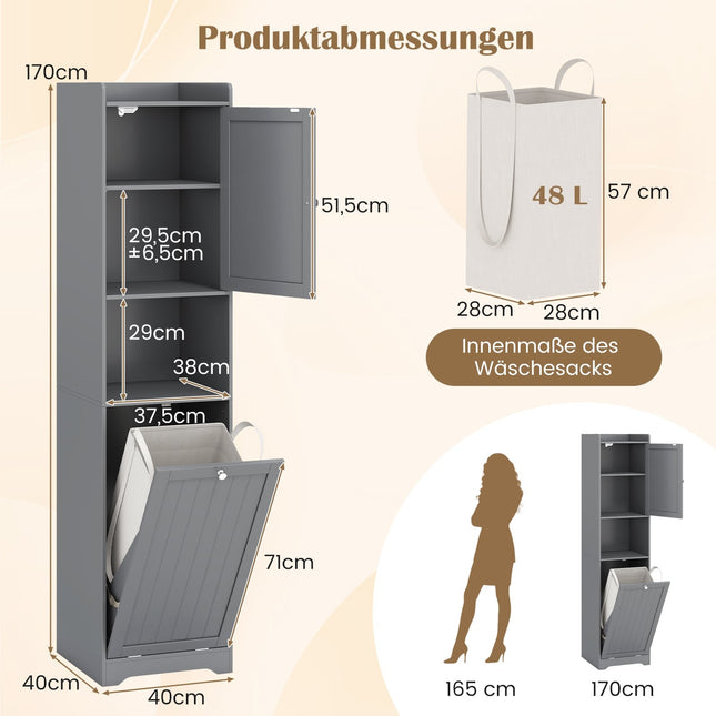 Tall Bathroom Cabinet with Adjustable Shelves, Grey, 170 cm