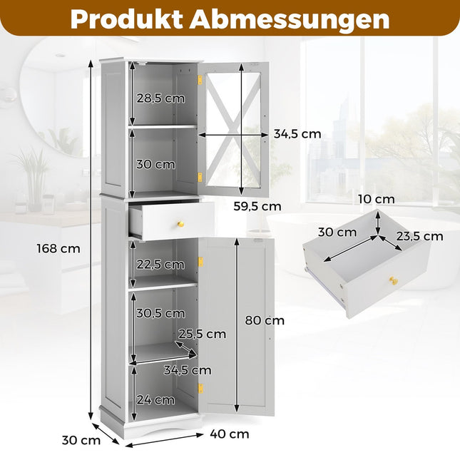 Tall Bathroom Cabinet with Adjustable Shelves, White