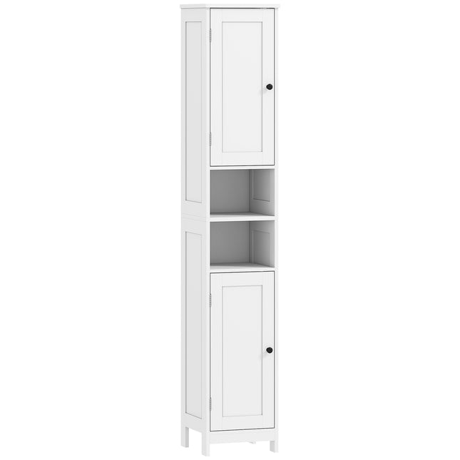 Tall Bathroom Cabinet with Doors, Open Shelves, White, 170 cm