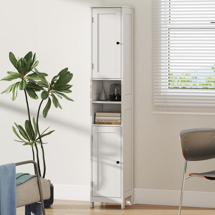 Tall Bathroom Cabinet with Doors, Open Shelves, White, 170 cm