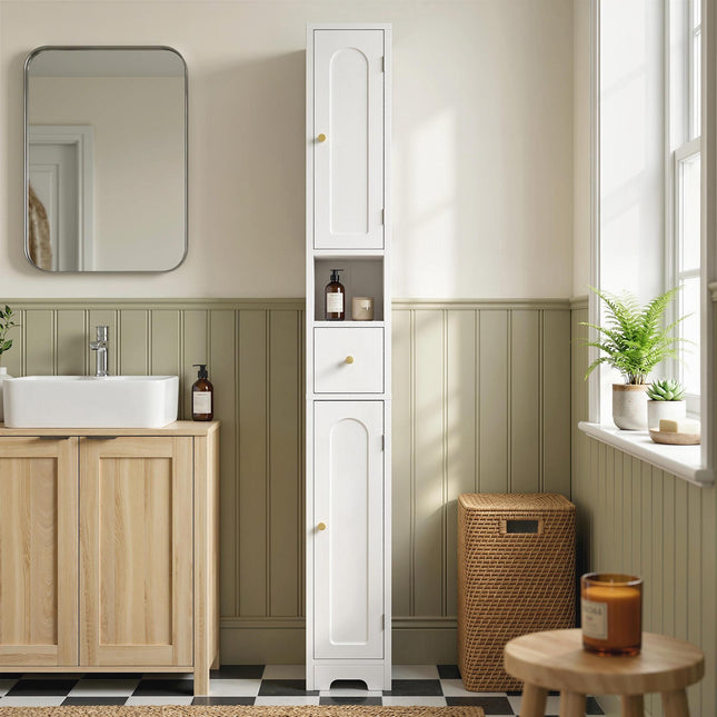 Tall Bathroom Cabinet with Drawer, Adjustable Shelves, White 20x20x185 cm