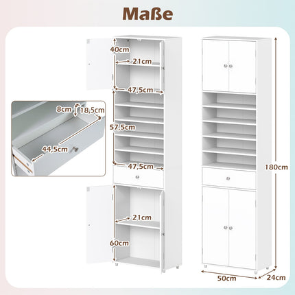Tall Bathroom Cabinet with Drawer, Doors, Adjustable Shelves