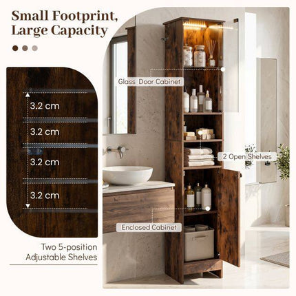 Tall Bathroom Cabinet with LED Lighting & Remote Control