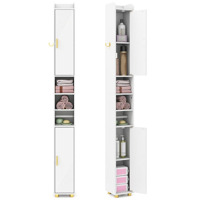 Tall Bathroom Cabinet with Toilet Paper Holder & Hook