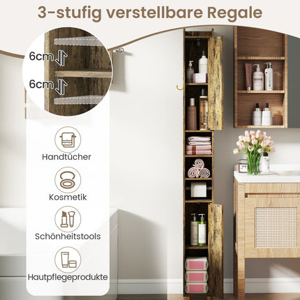 Tall Bathroom Cabinet with Toilet Paper Holder & Hooks