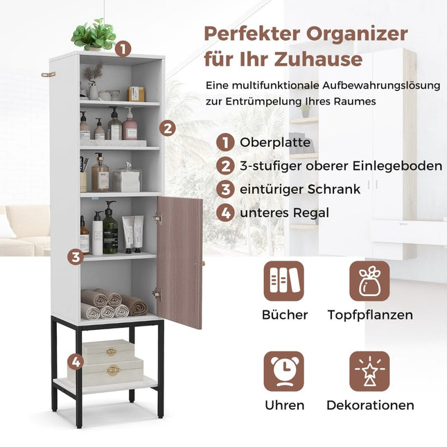 Tall Bathroom Storage Cabinet, Freestanding, 38x30x145 cm, White