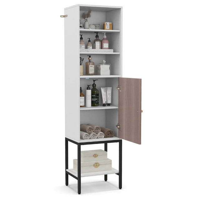 Tall Bathroom Storage Cabinet, Freestanding, 38x30x145 cm, White