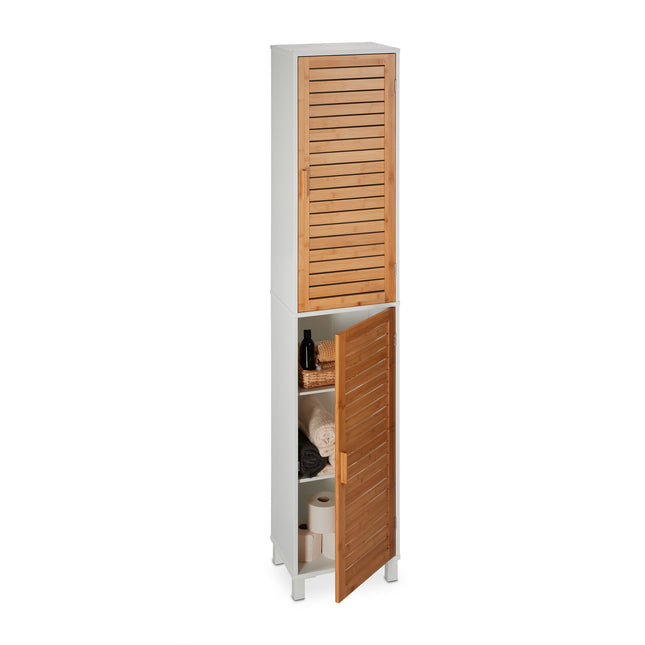 Tall Bathroom Storage Cabinet with Bamboo Doors