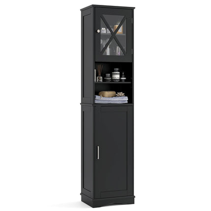 Tall Black Bathroom Cabinet with Adjustable Shelves