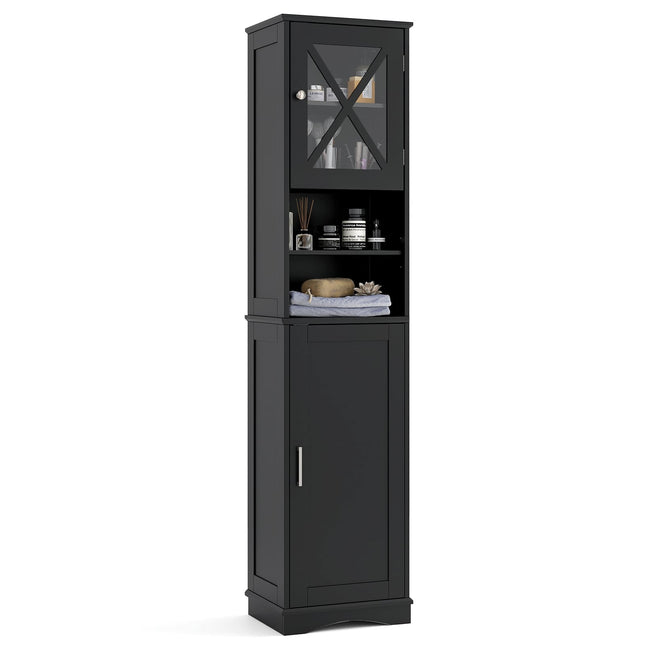 Tall Black Bathroom Cabinet with Adjustable Shelves