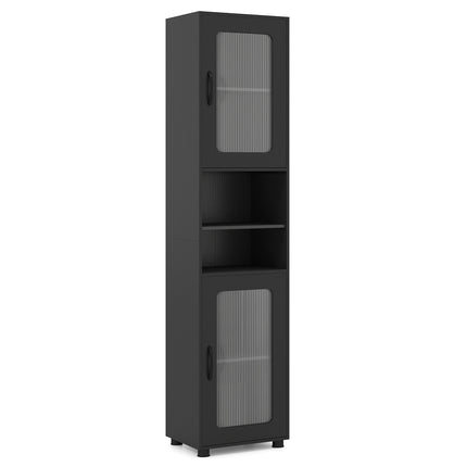 Tall Black Bathroom Storage Cabinet with Fluted Doors