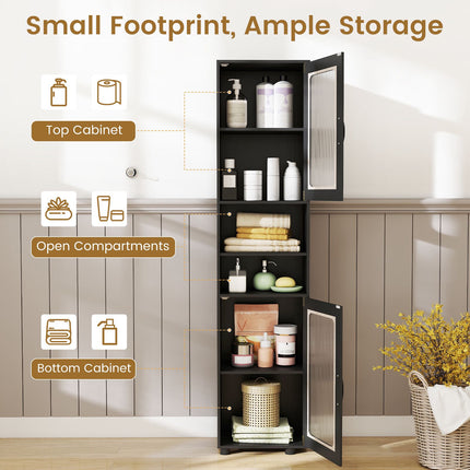 Tall Black Bathroom Storage Cabinet with Fluted Doors