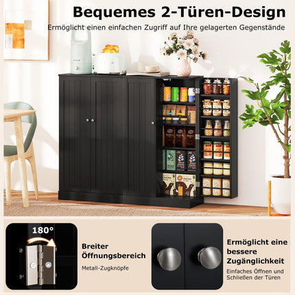 Tall Black Kitchen Pantry Cabinet with Adjustable Shelves