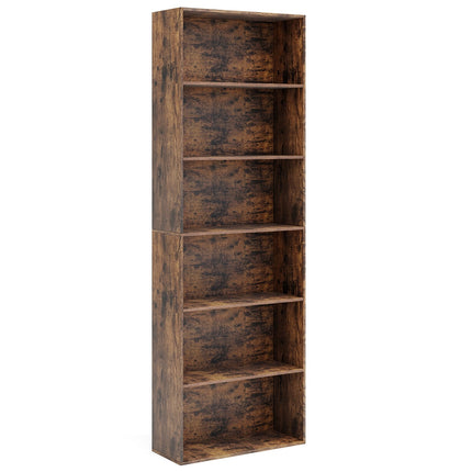 Tall Brown Bookshelf with 6 Shelves and Anti-Tip Kits