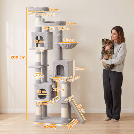 Tall Cat Tree, 200 cm with Beds, Hammock, for 3 Cats