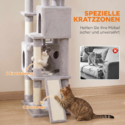 Tall Cat Tree, 200 cm with Beds, Hammock, for 3 Cats