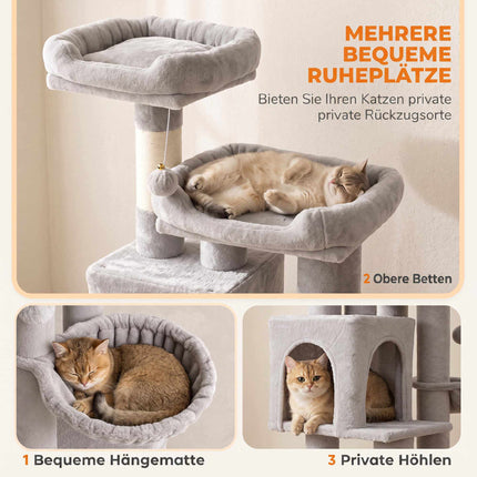 Tall Cat Tree, 200 cm with Beds, Hammock, for 3 Cats