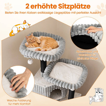 Tall Cat Tree with 2 Caves, Beds, Scratch Posts, 156 cm