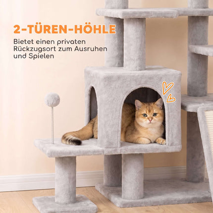 Tall Cat Tree with Hammock, Scratching Posts, Light Grey