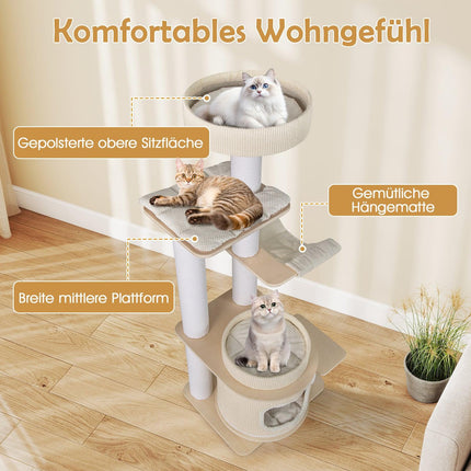 Tall Cat Tree with Hammock and Scratching Posts, 151 cm