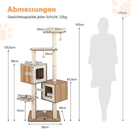 Tall Cat Tree with Sisal Posts and Plush Cushions