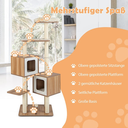 Tall Cat Tree with Sisal Posts and Plush Cushions