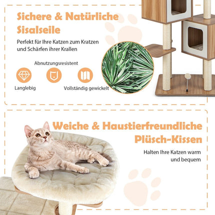 Tall Cat Tree with Sisal Posts and Plush Cushions