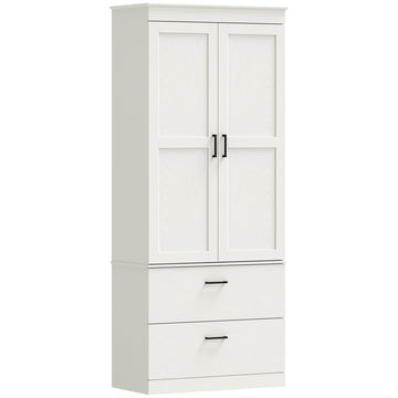 Tall Cream White Kitchen Pantry Cabinet with Adjustable Shelves