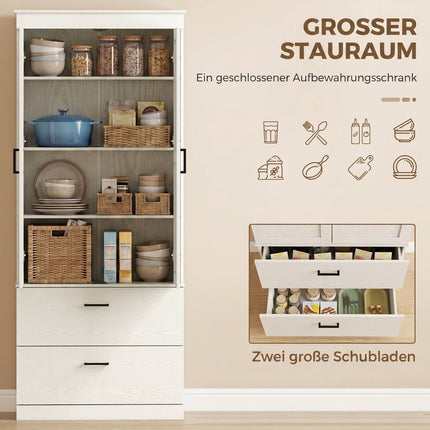 Tall Cream White Kitchen Pantry Cabinet with Adjustable Shelves