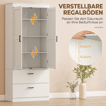 Tall Cream White Kitchen Pantry Cabinet with Adjustable Shelves