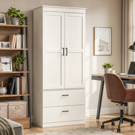 Tall Cream White Kitchen Pantry Cabinet with Adjustable Shelves