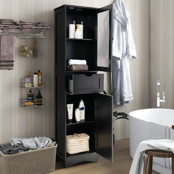 Tall Floor Storage Cabinet, 2 Doors, 1 Drawer, Black