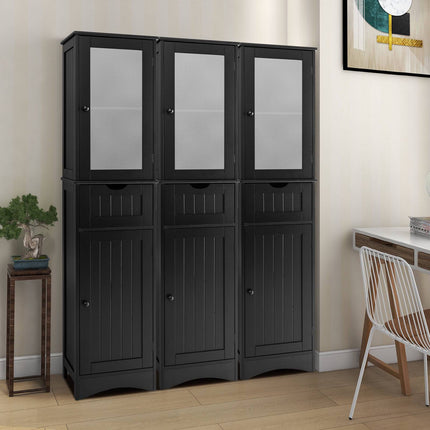 Tall Floor Storage Cabinet, 2 Doors, 1 Drawer, Black