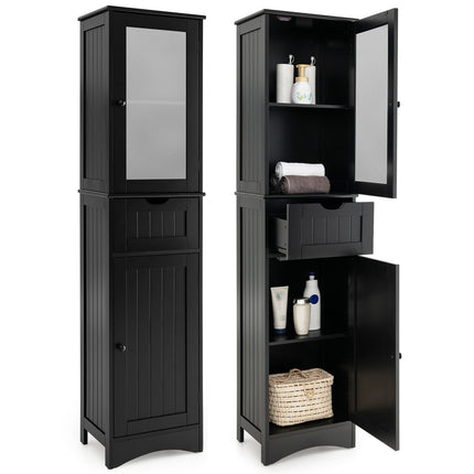 Tall Floor Storage Cabinet, 2 Doors, 1 Drawer, Black