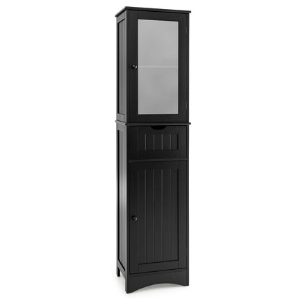 Tall Floor Storage Cabinet, 2 Doors, 1 Drawer, Black