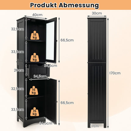 Tall Floor Storage Cabinet, 2 Doors, 1 Drawer, Black