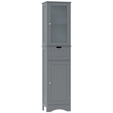 Tall Floor Storage Cabinet with Adjustable Shelves, Gray