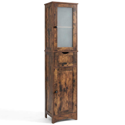 Tall Freestanding Bathroom Cabinet with Drawer, Rustic Brown