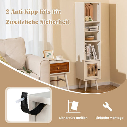 Tall Freestanding Rattan Cabinet with Adjustable Shelves