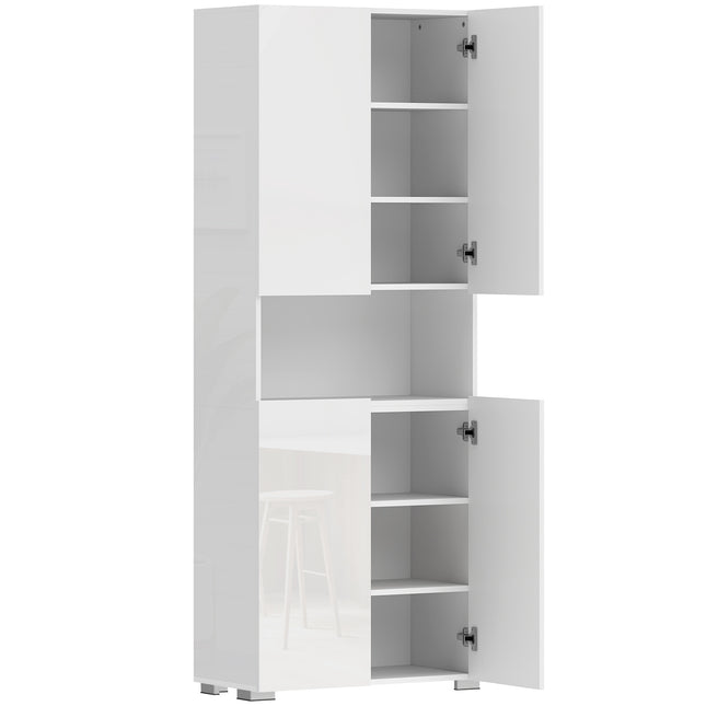 Tall Kitchen Pantry Cabinet, Adjustable Shelves, Gloss White