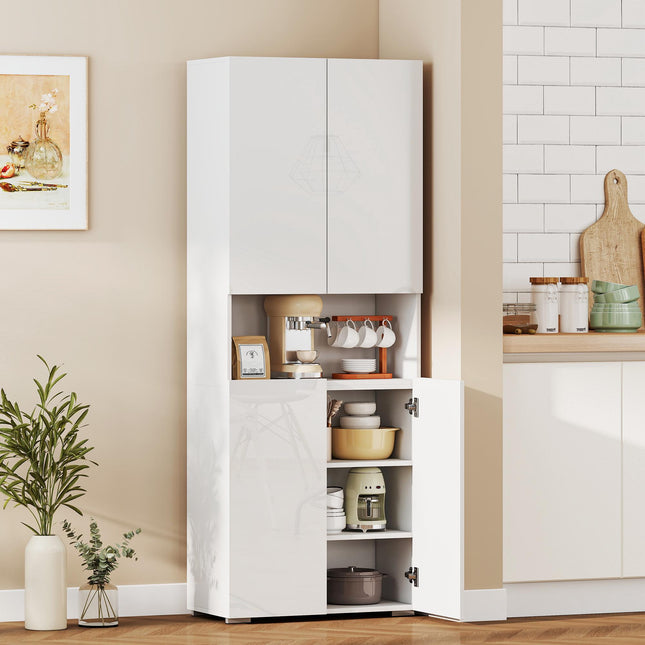 Tall Kitchen Pantry Cabinet, Adjustable Shelves, Gloss White