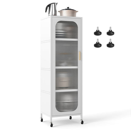 Tall Metal Kitchen Cabinet, Adjustable Shelves, White