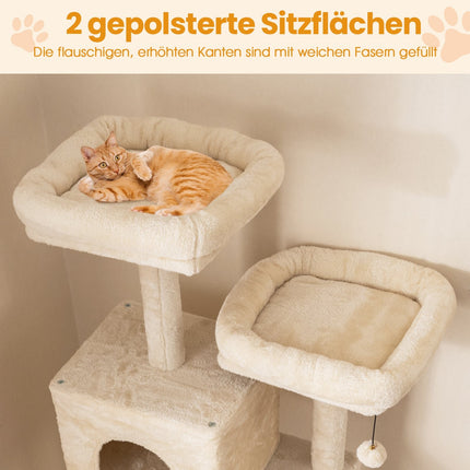 Tall Multi-Level Cat Tree with Sisal Posts, 2 Caves, Beige