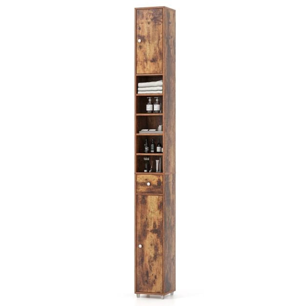 Tall Narrow Bathroom Cabinet, 2 Doors, Drawer, 20x20x180 cm
