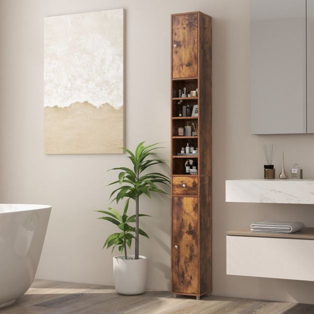 Tall Narrow Bathroom Cabinet, 2 Doors, Drawer, 20x20x180 cm